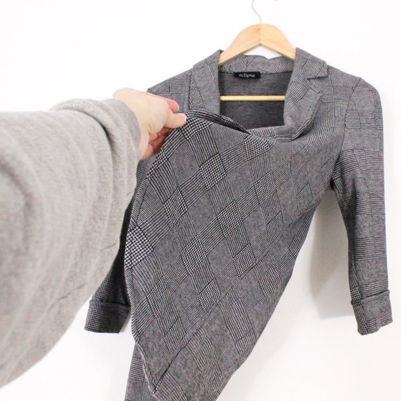 *Eclipse Grey Herring Bone Plaid Blazer Jacket - Picture 5 of 7